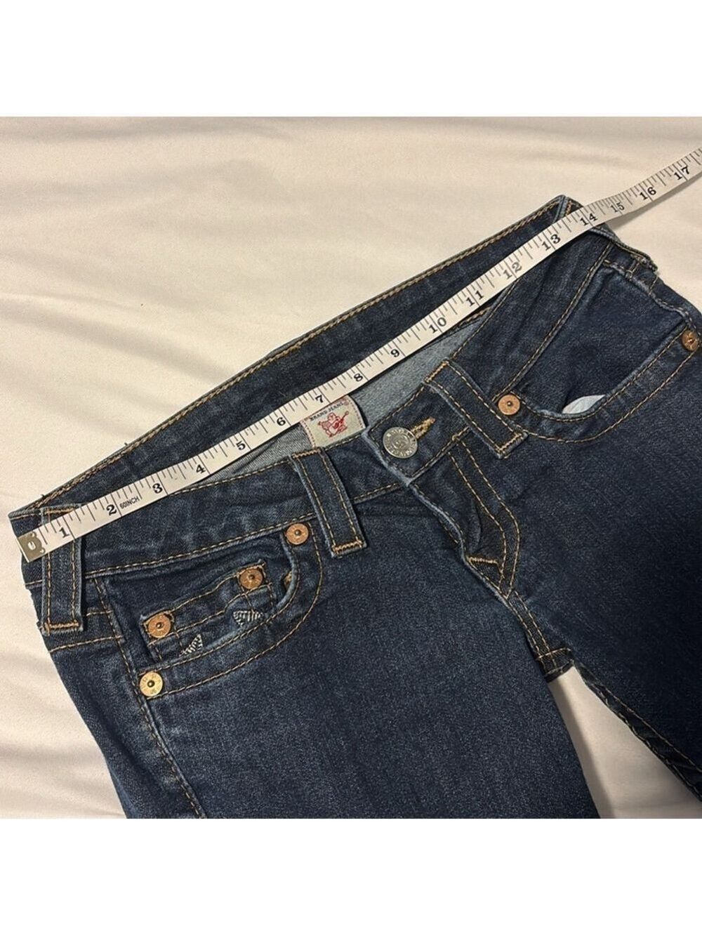 True religion straight leg jeans low rise cotton blend dark blue 5 pockets sz 26 - Picture 10 of 14